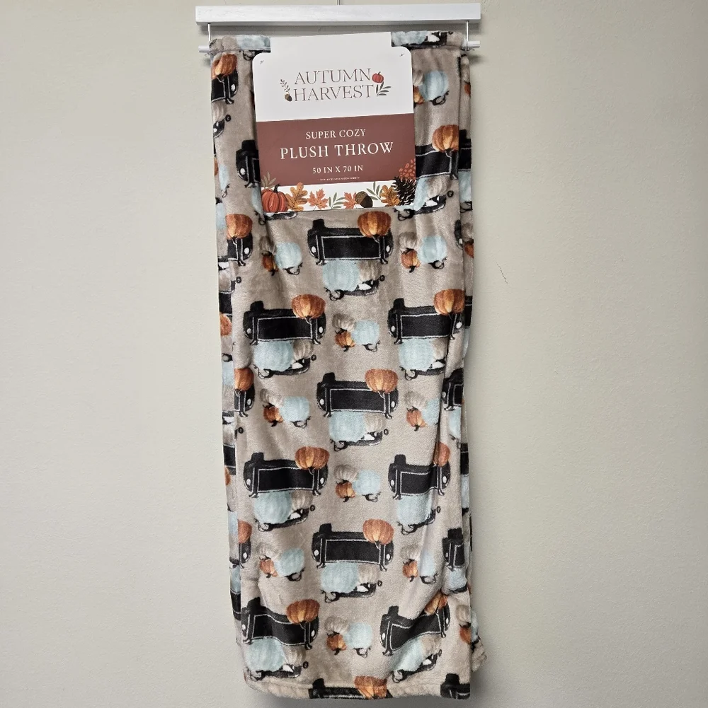 Autumn Harvest Fall Farmhouse Truck Pumpkin Super Cozy Plush Throw Blanket